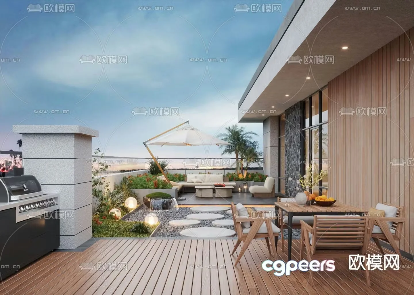 balcony terrace roof garden 3d model