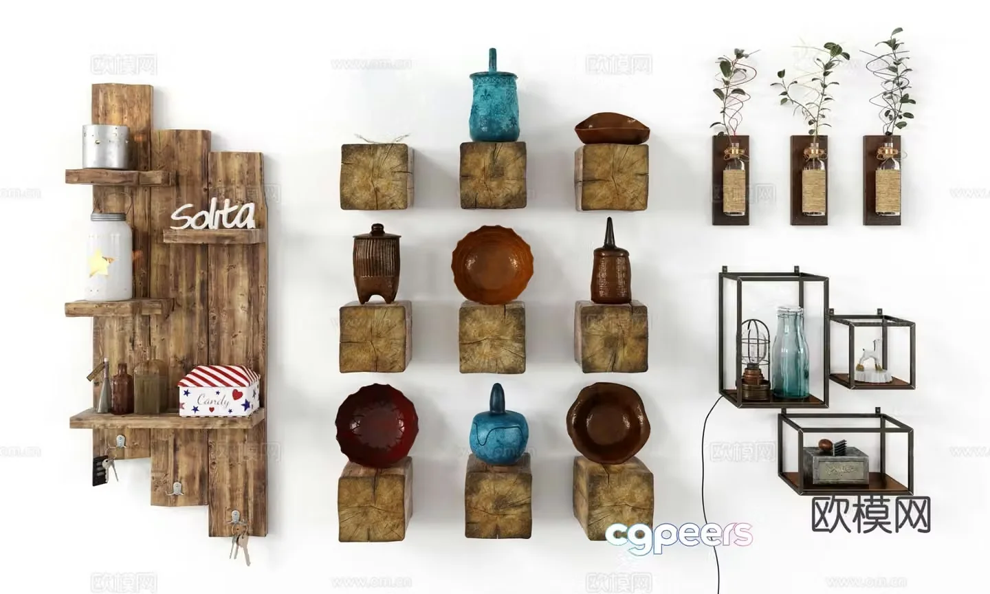 Wabi-sabi wall decorations wall cabinets furnishings ecological board 3d model