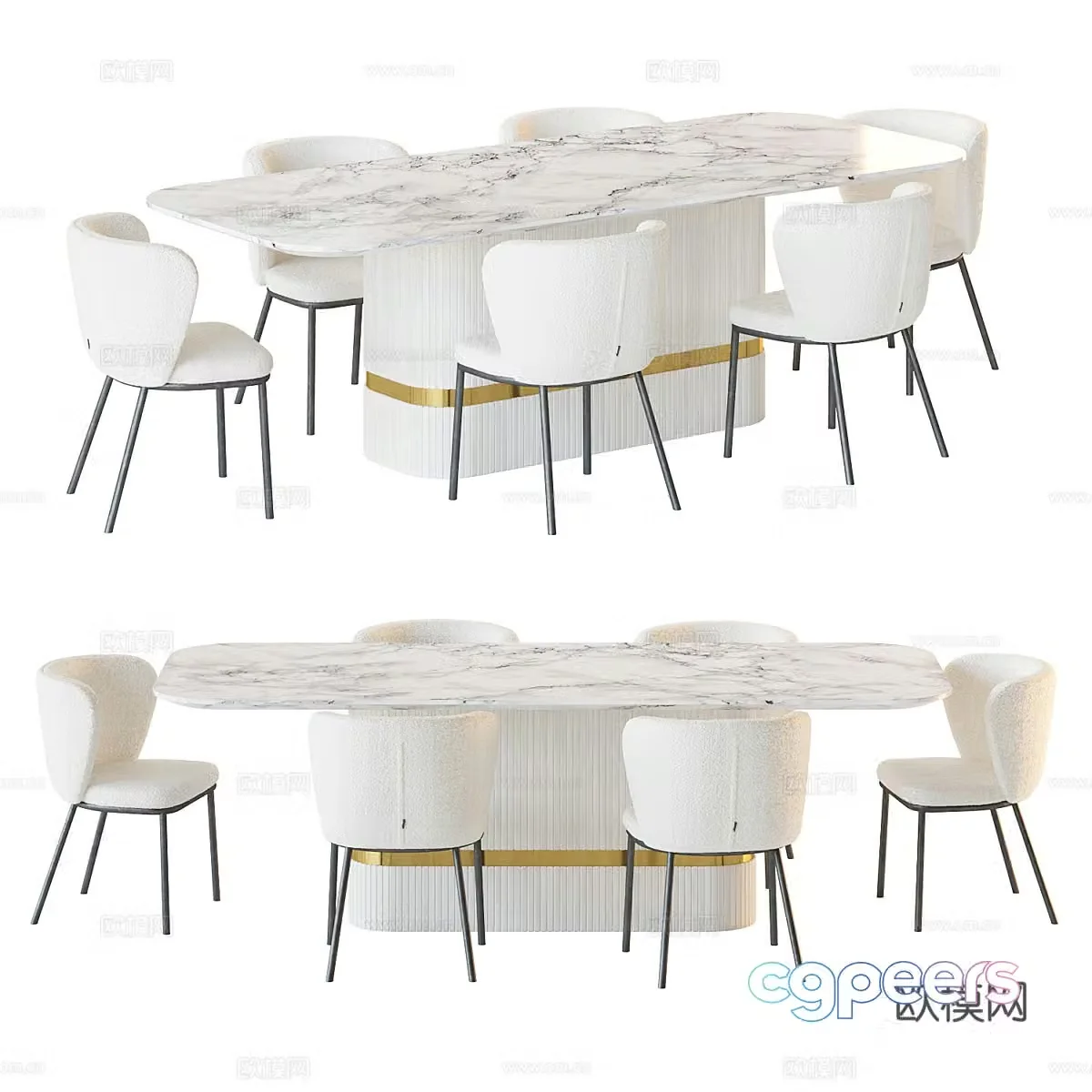 Modern light luxury dining table and chair 3D model