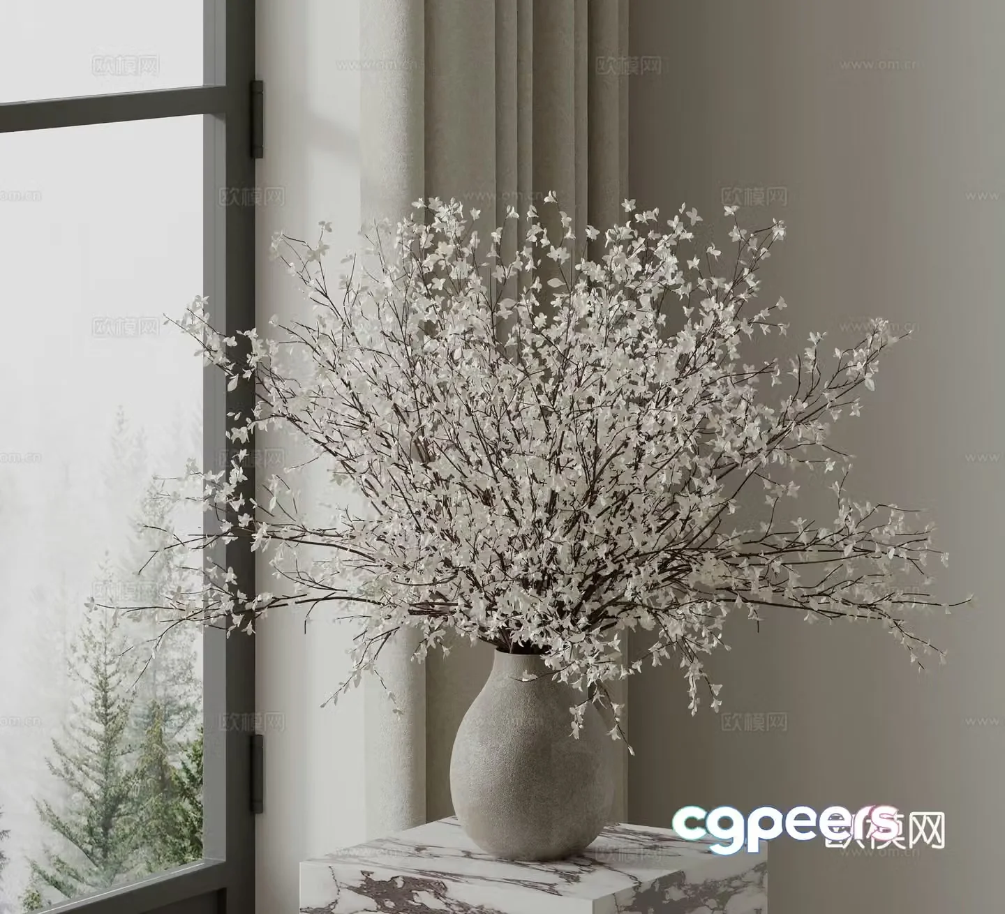 Modern flower potted ornaments 3D model