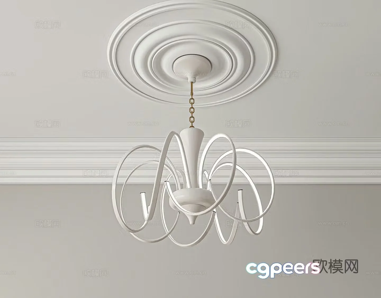 Cream style art chandelier 3d model