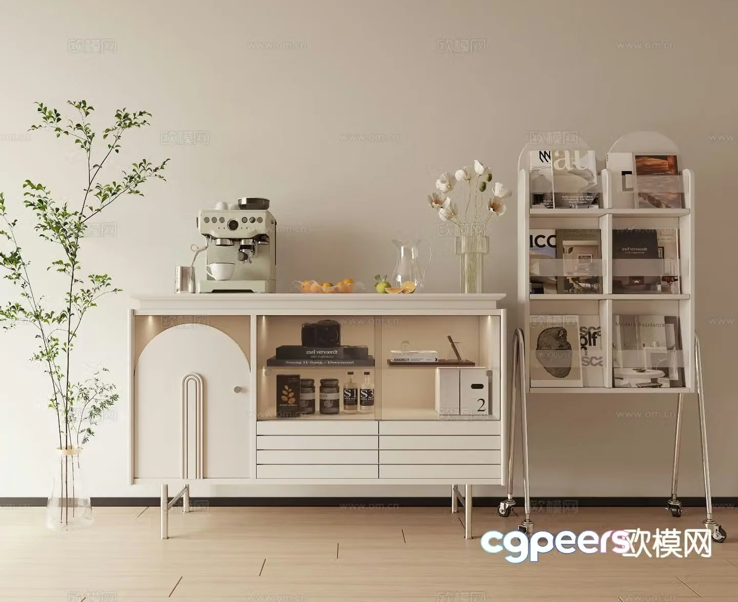 Creamy wind low cabinet chest cabinet sideboard 3d model