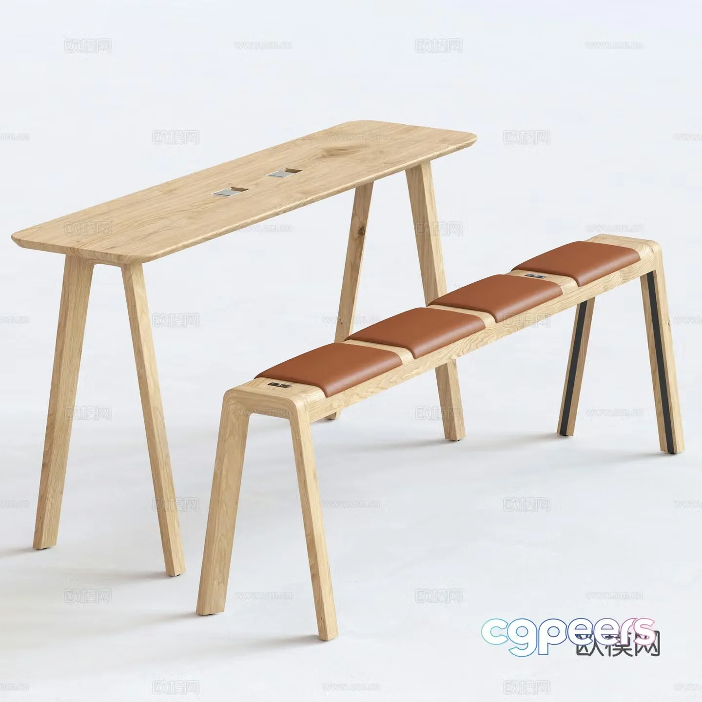Modern Nordic log style with USB interface bench 3D model