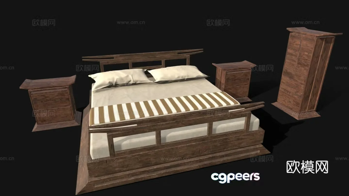 Simple European European double bed Simple European bedroom furniture combination Double bed Bedside table Wardrobe 3D model