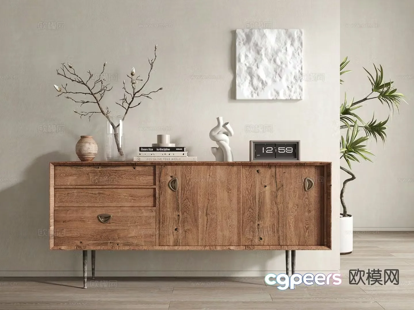 Medieval style side cabinet and entrance cabinet 3D model