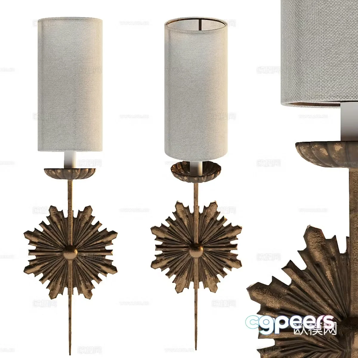 American retro metal long wall light 3d model
