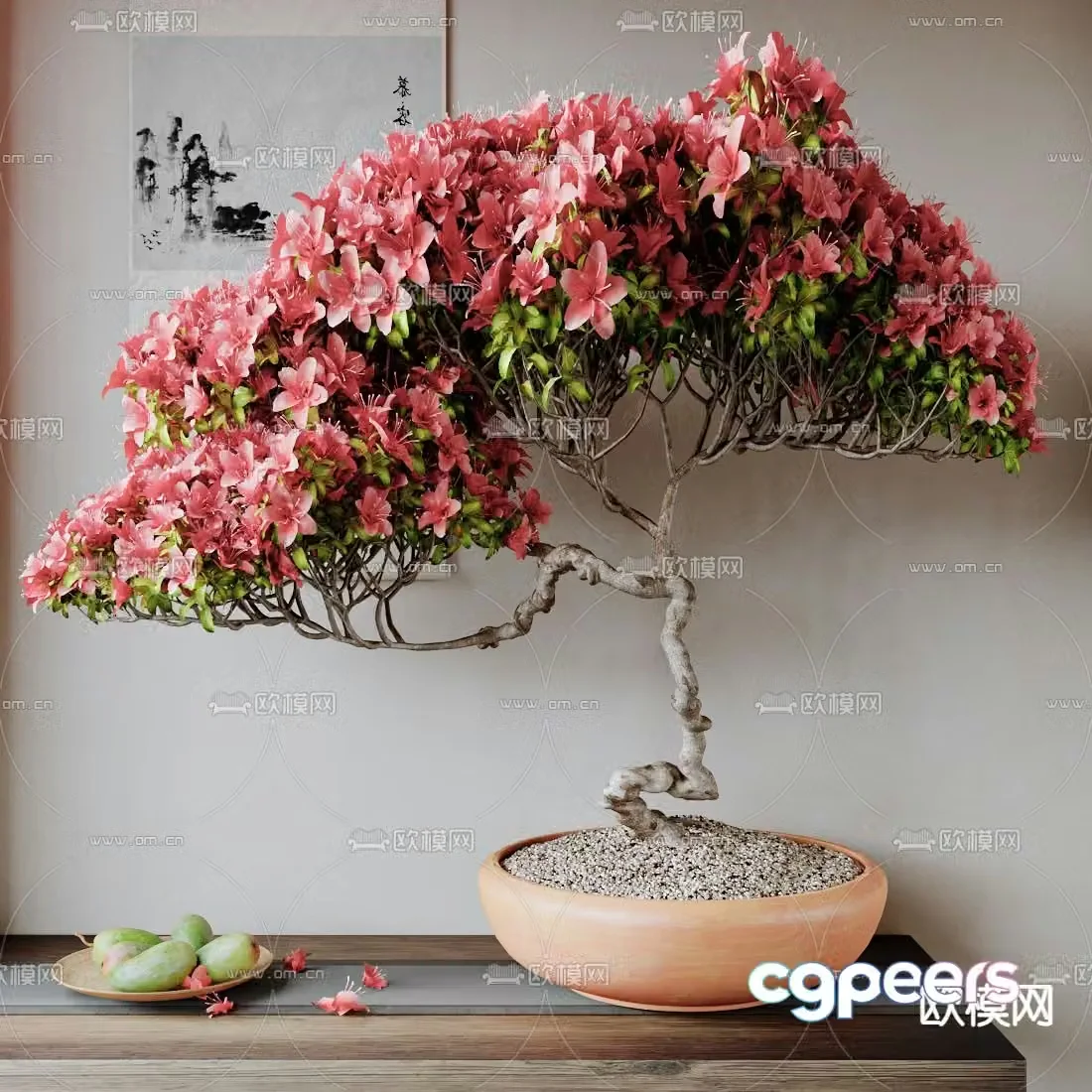 New Chinese style potted plants bonsai flowerpot 3d model