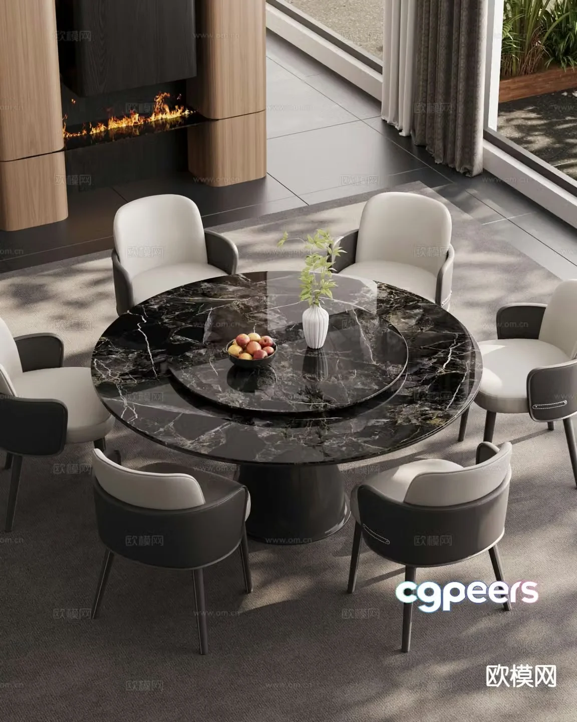 Italian round dining table and chairs 3d model