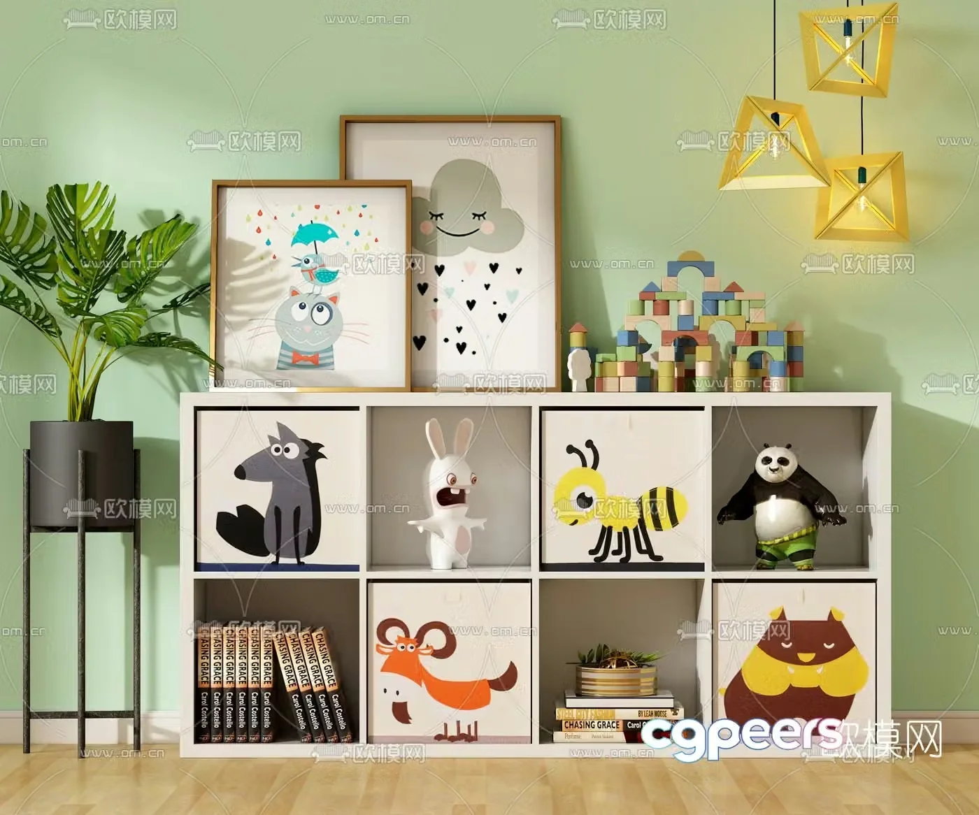 Modern children’s bookcase toy cabinet 3d model