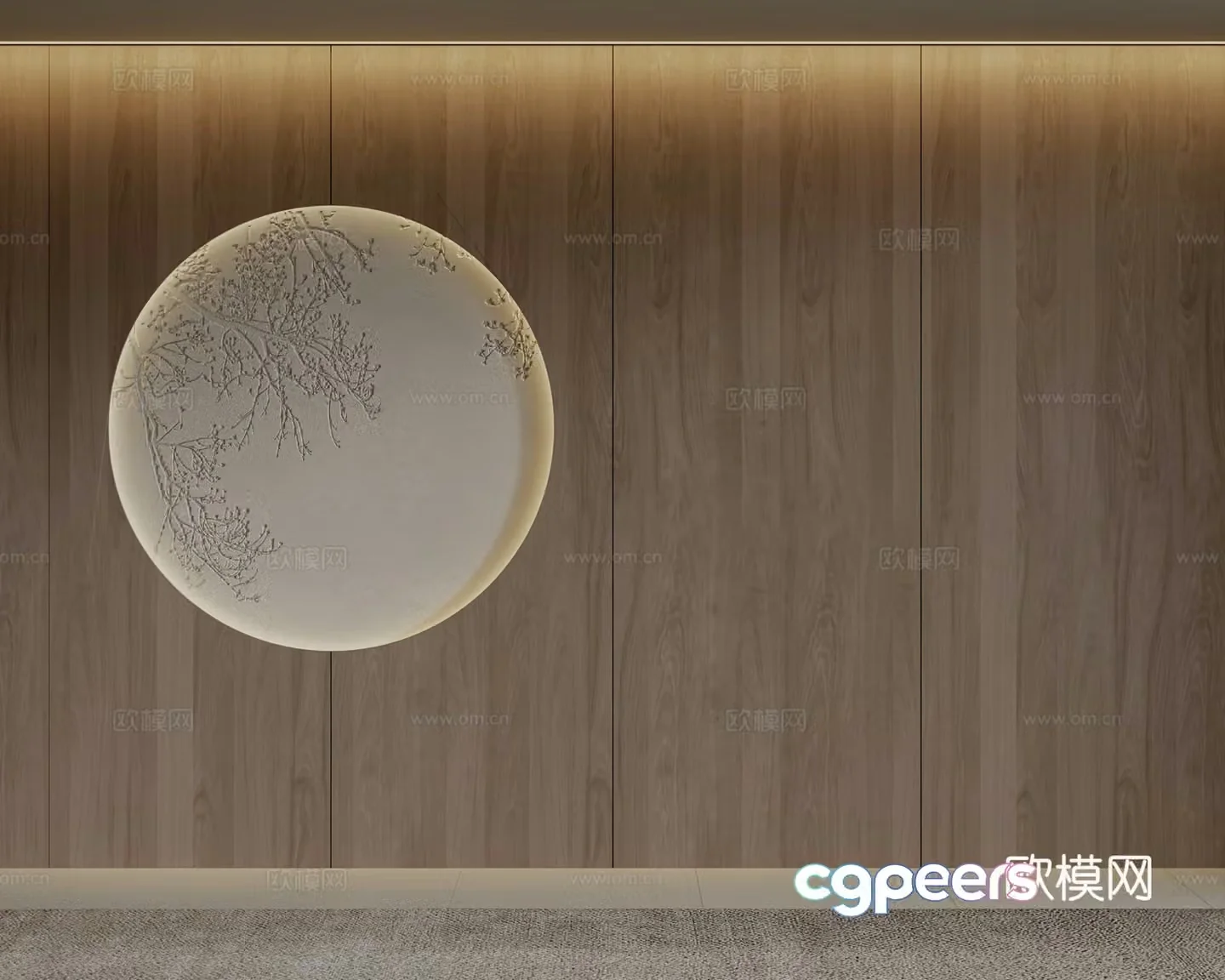 New Chinese style wood veneer wall wall decoration panel wall panel porch background wall 3D model