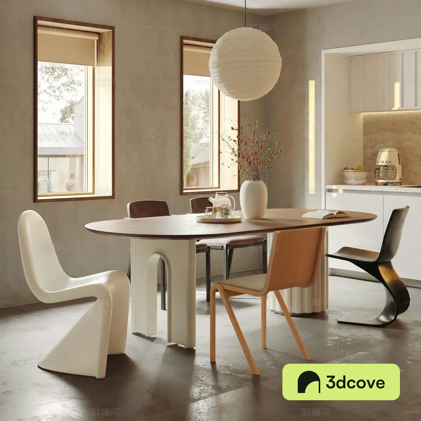 Juji Middle-aged home restaurant Dining table and chair combination Open restaurant Dining table and chairs Jewelry ornaments 3D model