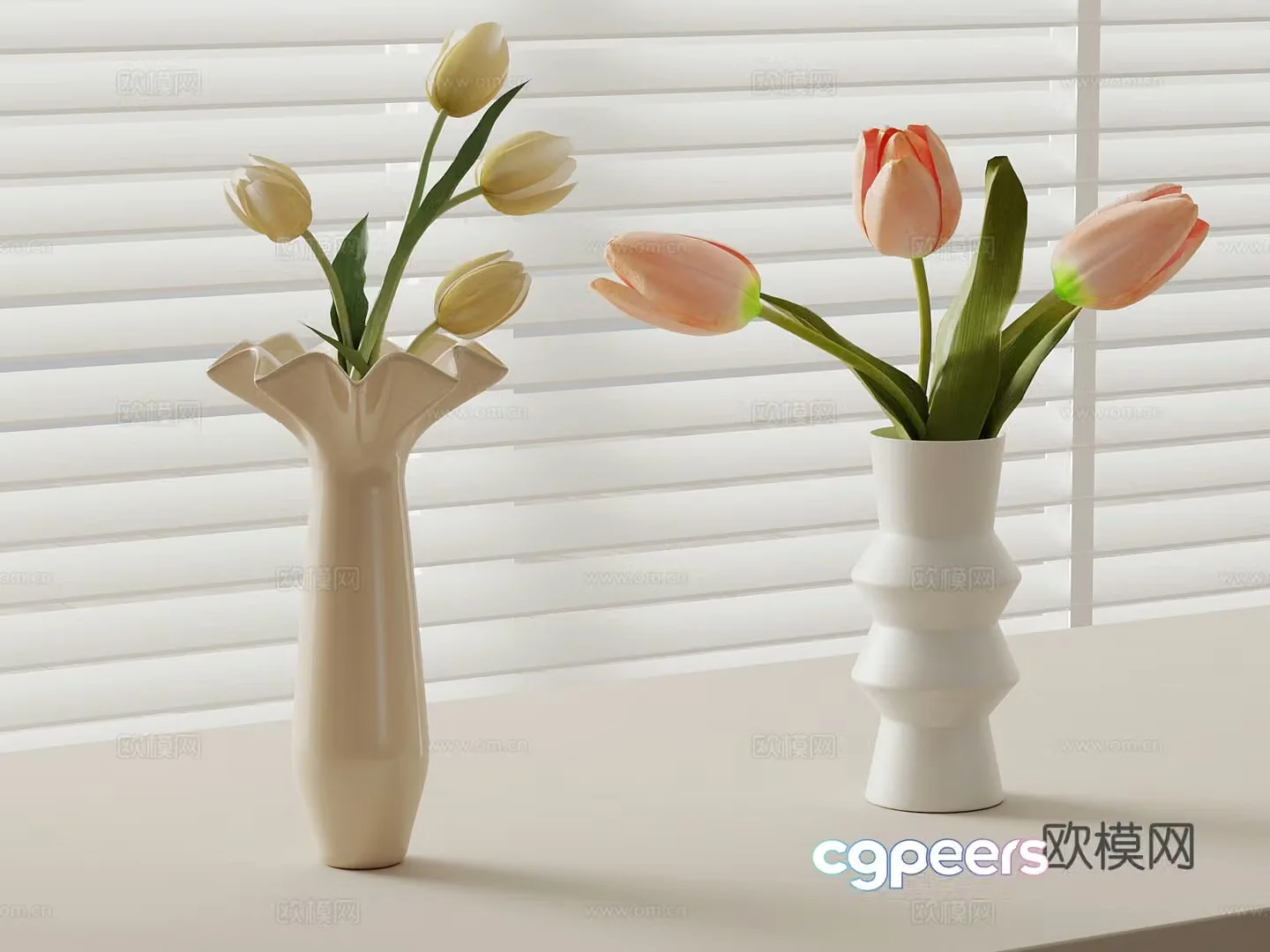 05 Modern Cream Style Vase Flower Art Flower Arrangement 3D Model