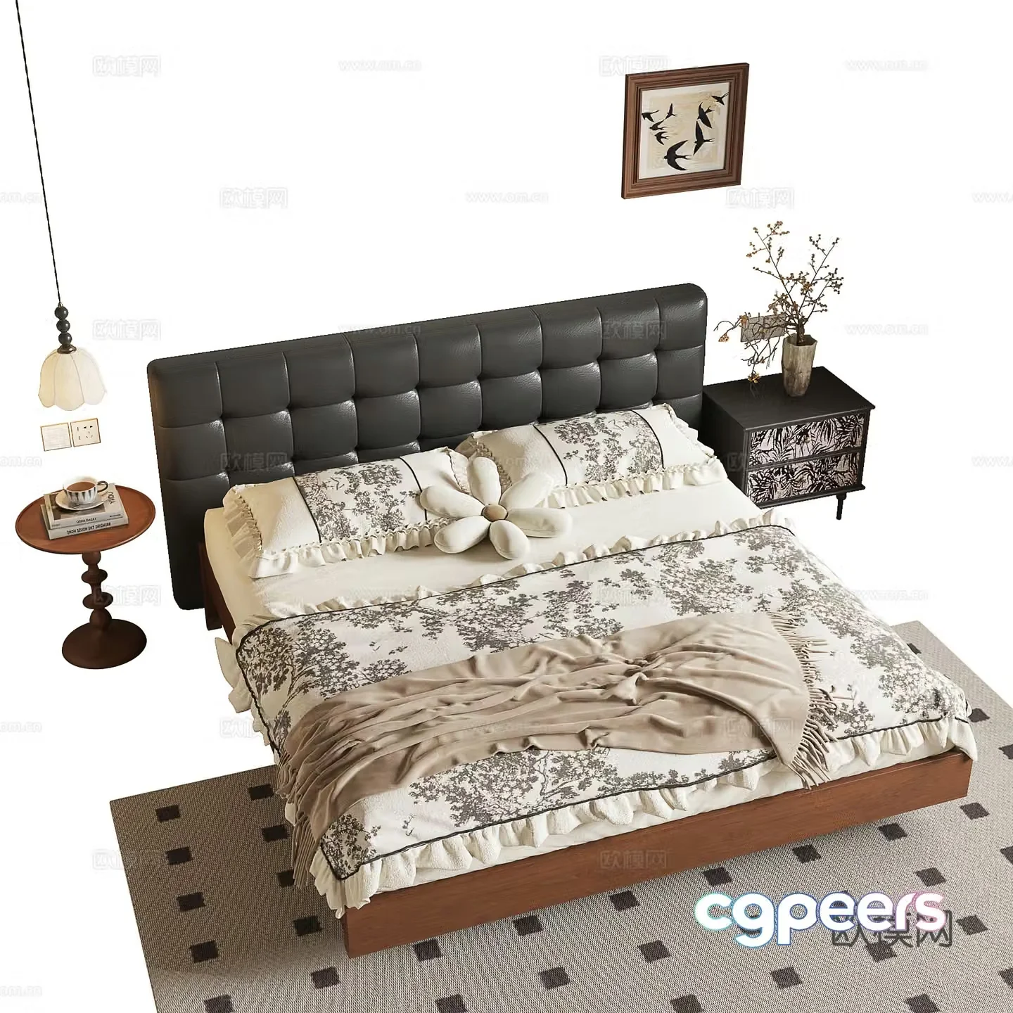 Middle-aged double bed 3D model