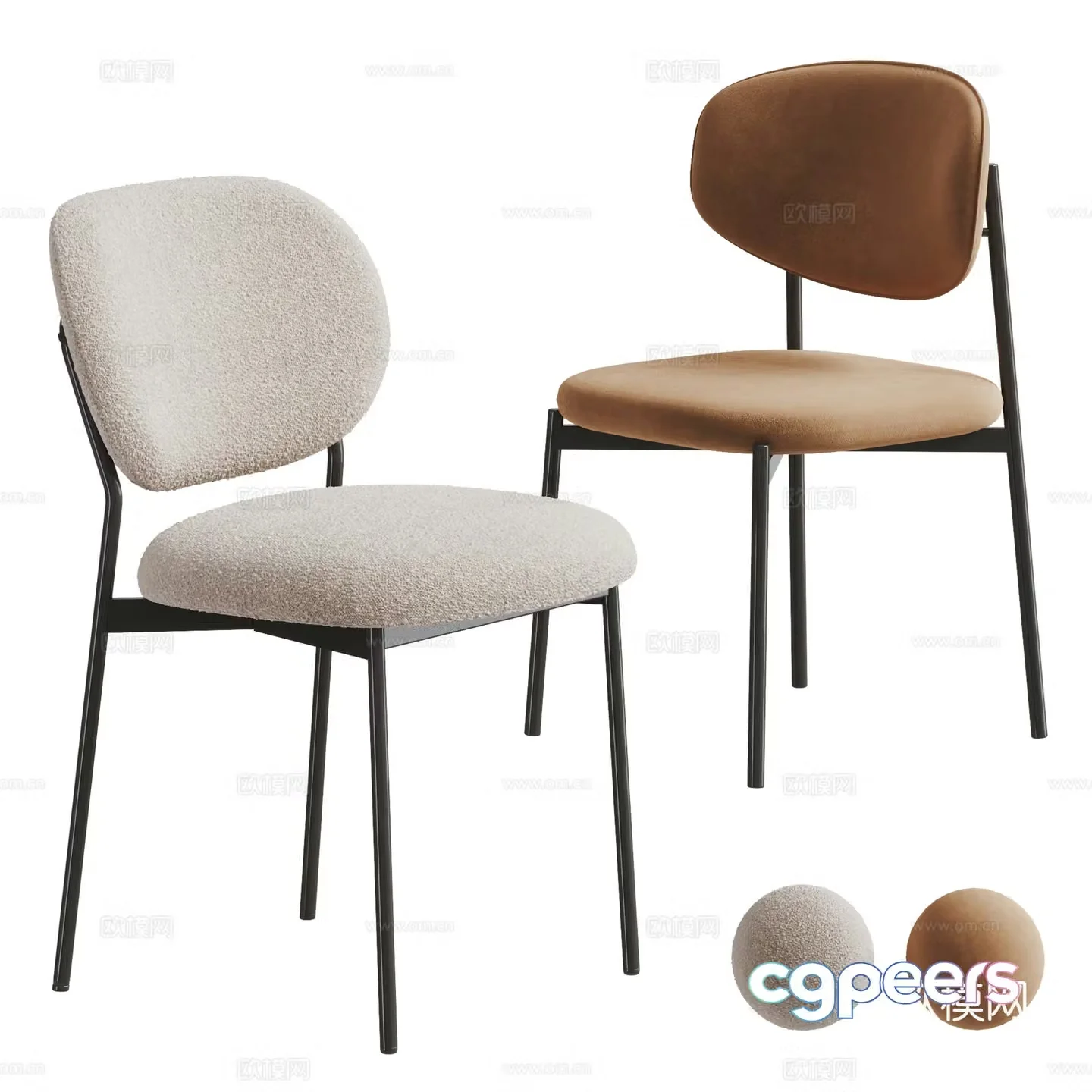 Creamy dining chair combination 3D model