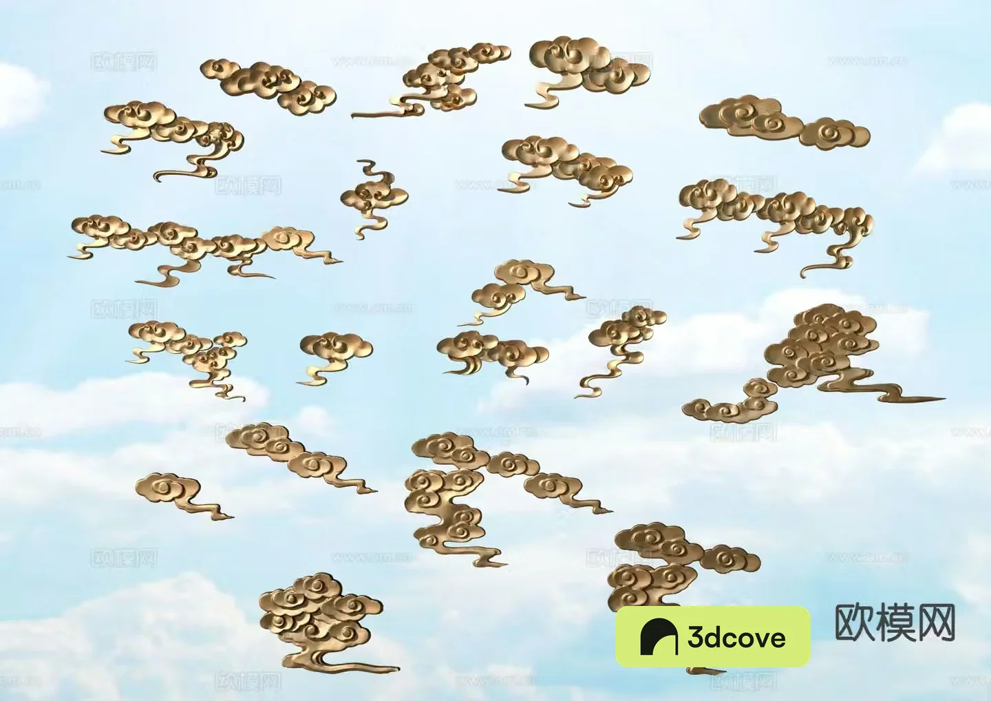 Auspicious cloud wall decoration golden edge auspicious cloud pattern element paper-cut