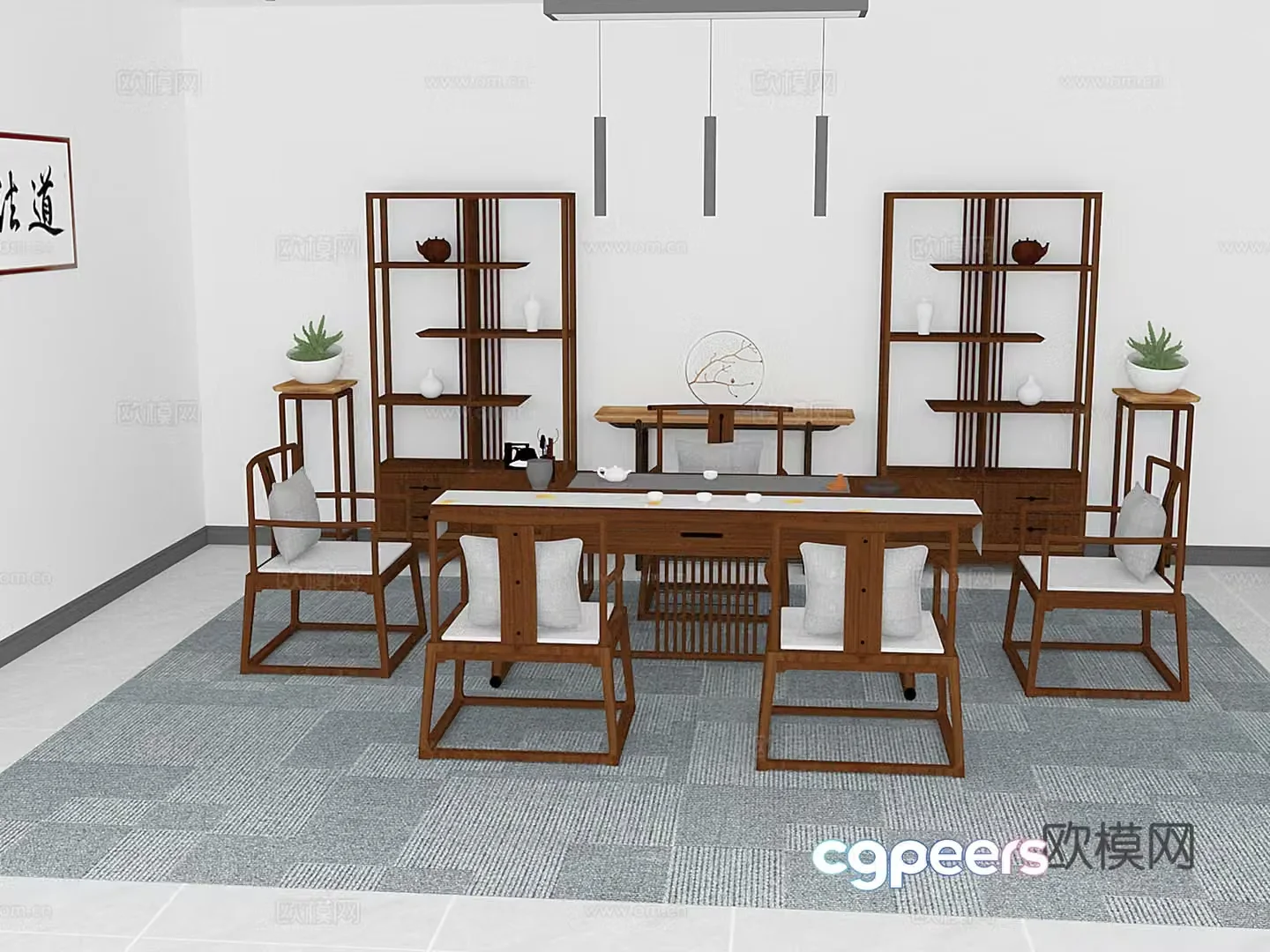 Furniture Chinese table and chair 3D model