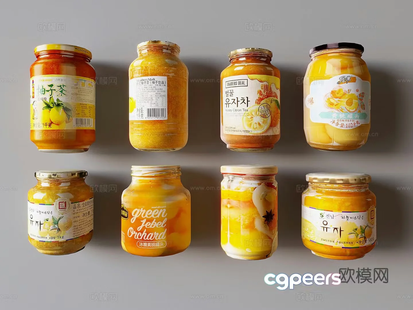 Canned rock sugar yellow peach honey grapefruit tea drink assorted canned fruits 3D model