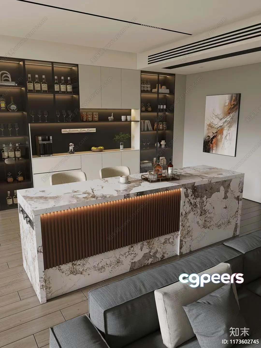 Modern Living Room 3D Model – 2635 – VRAY Render