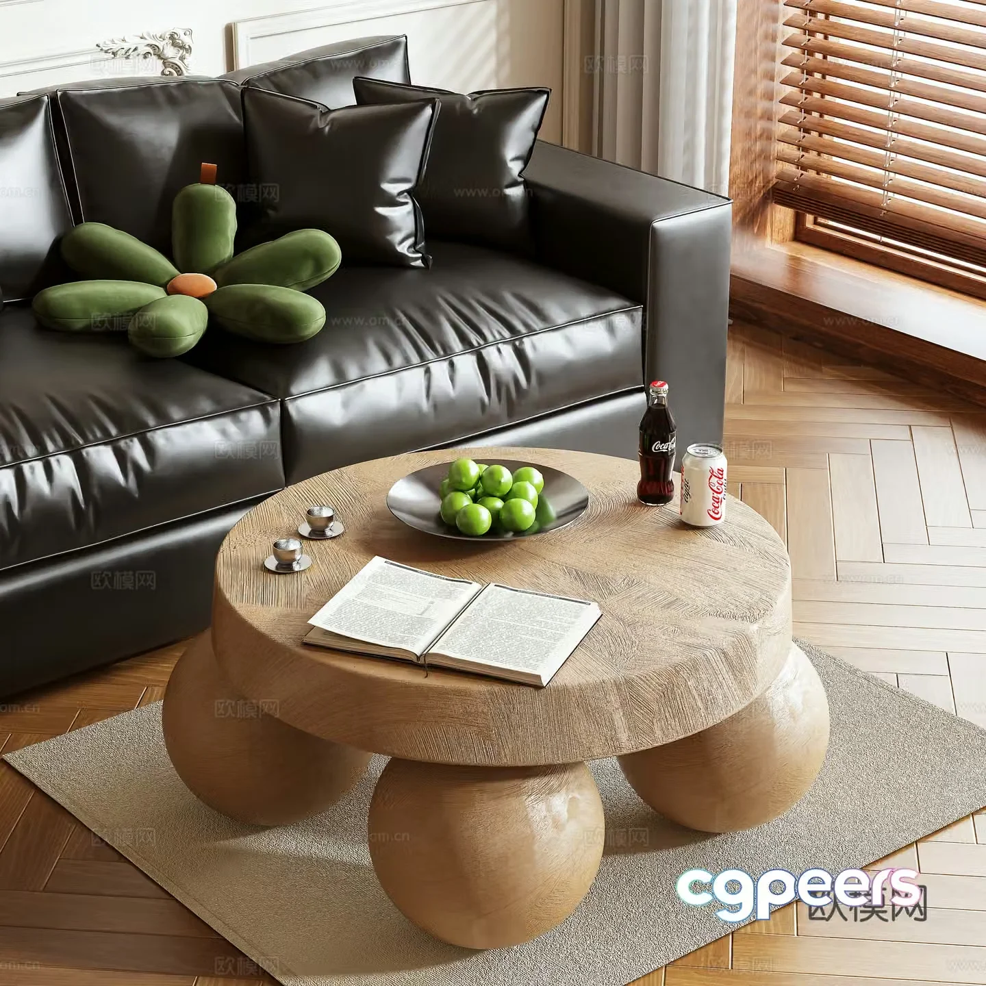 Wabi-sabi style solid wood coffee table 3D model