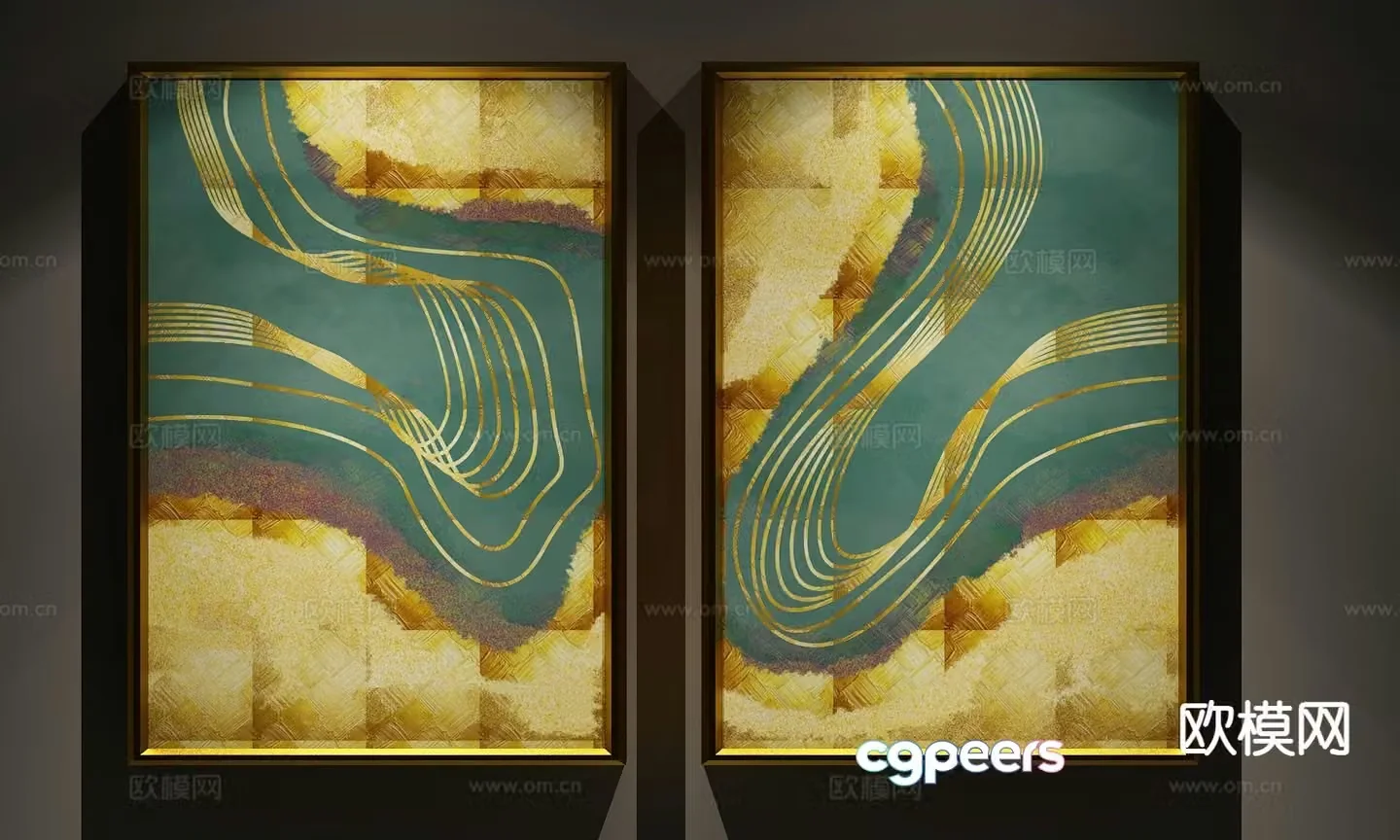 New Chinese style decorative wall chart golden wall chart 3D model
