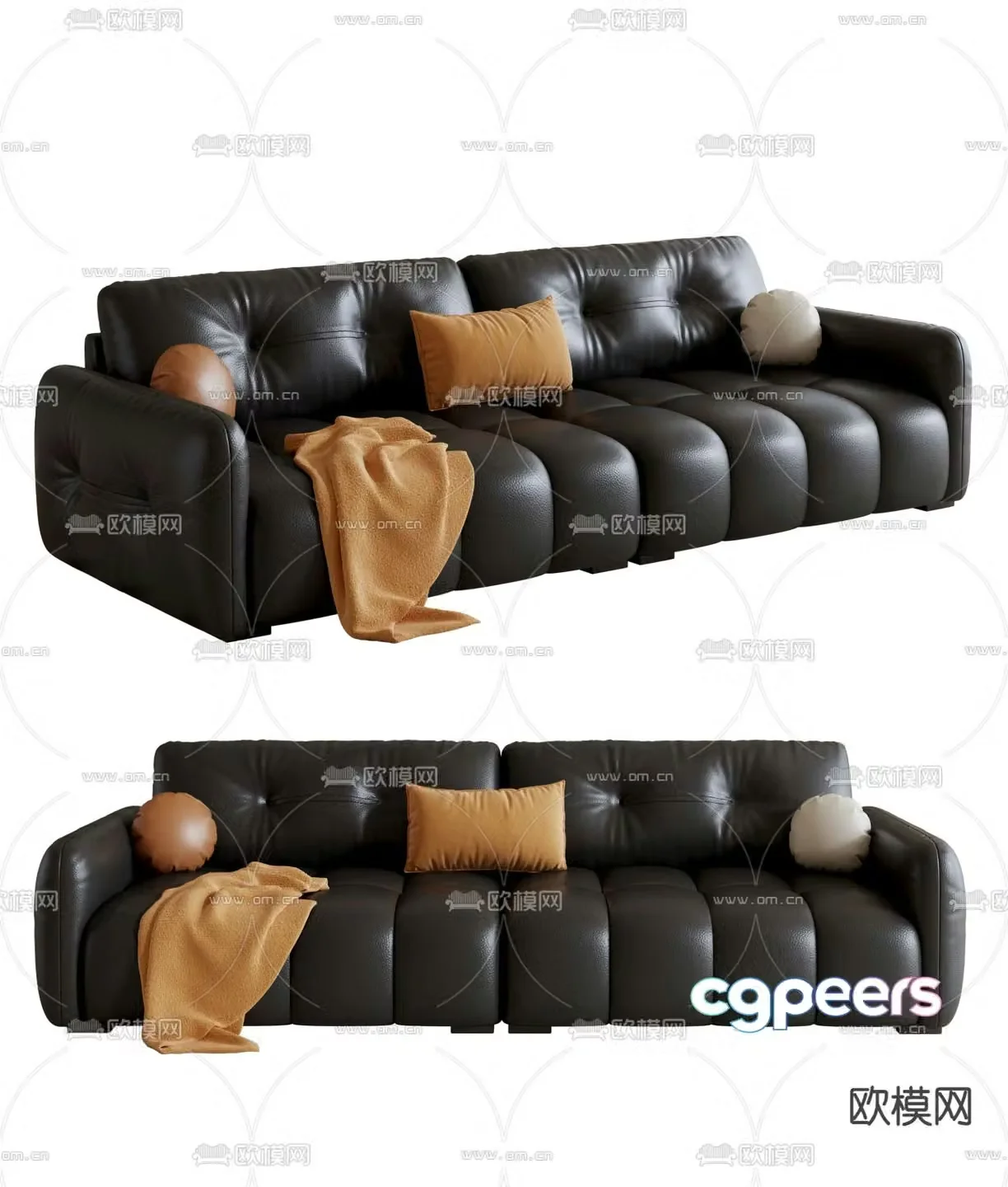 Double sofa leather sofa 3d model