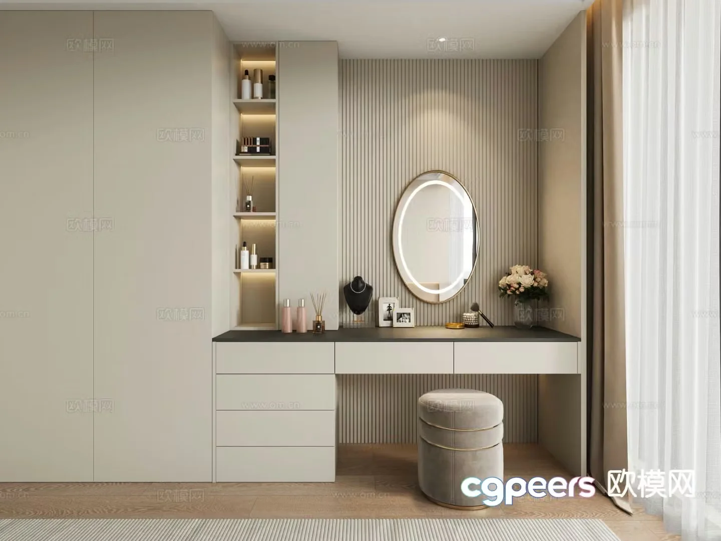 Cream style dressing table dressing table 3d model