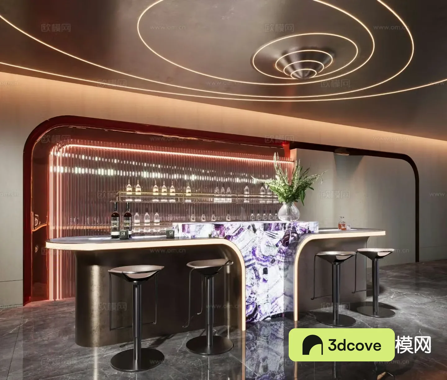 Light luxury special-shaped water bar luminous stone bar