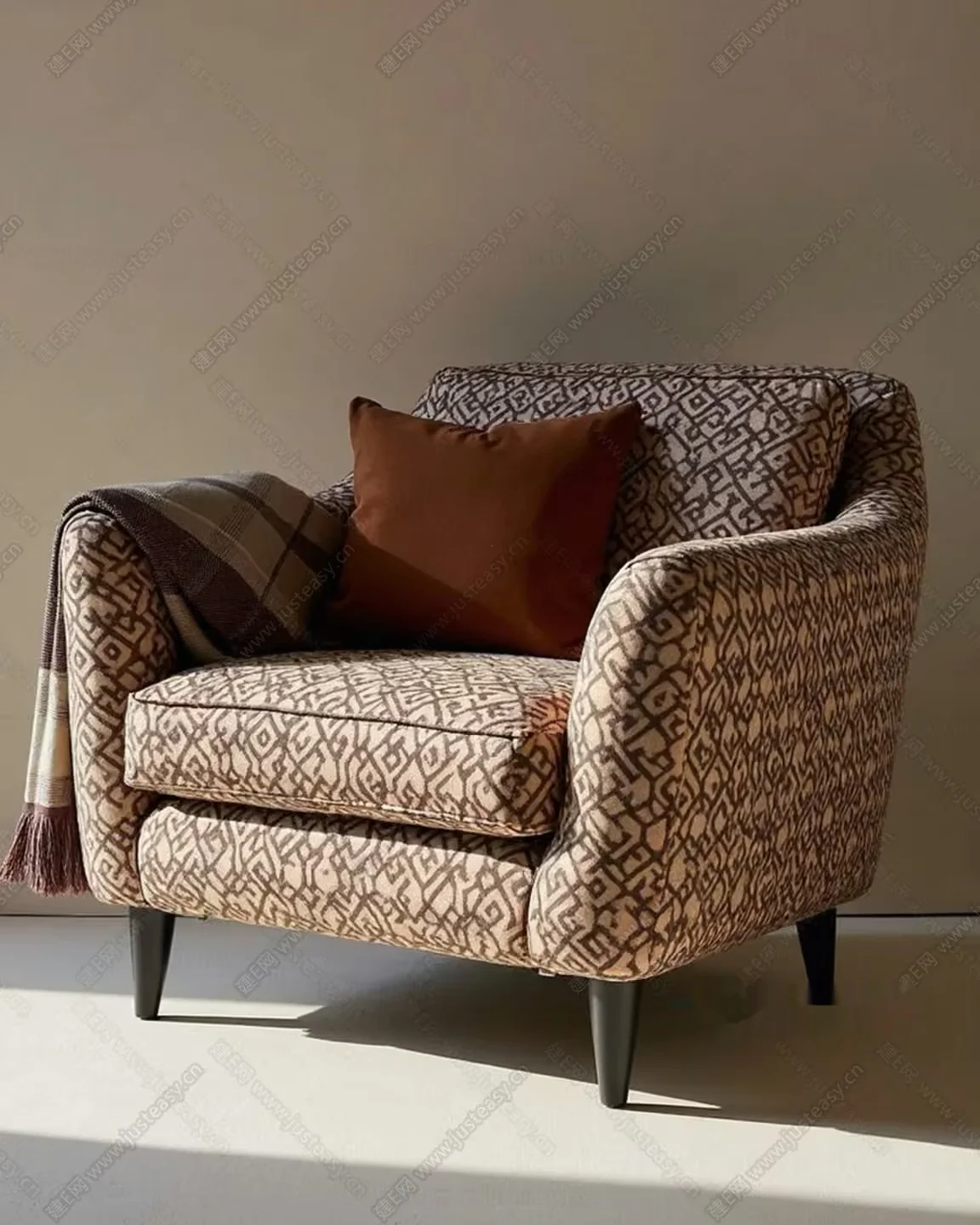 Brown Patterned Armchair 3D Model – 9707 – VRAY Render