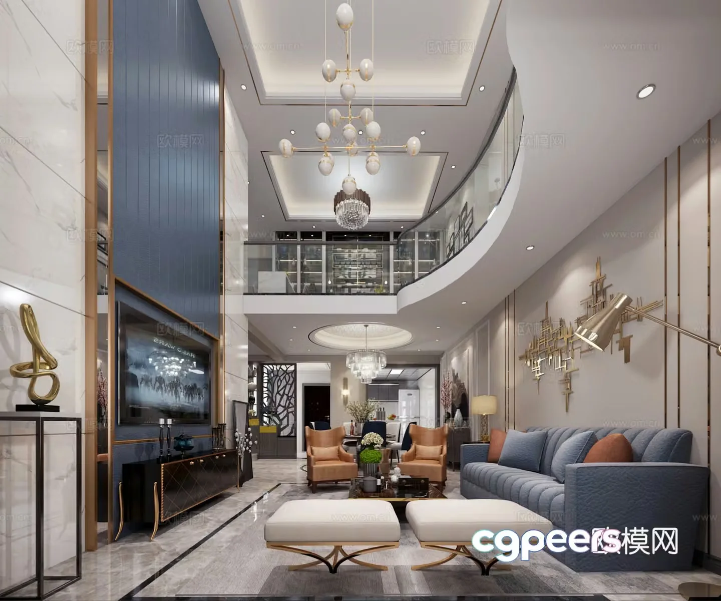 Modern Hong Kong style light luxury living and dining room 3D model