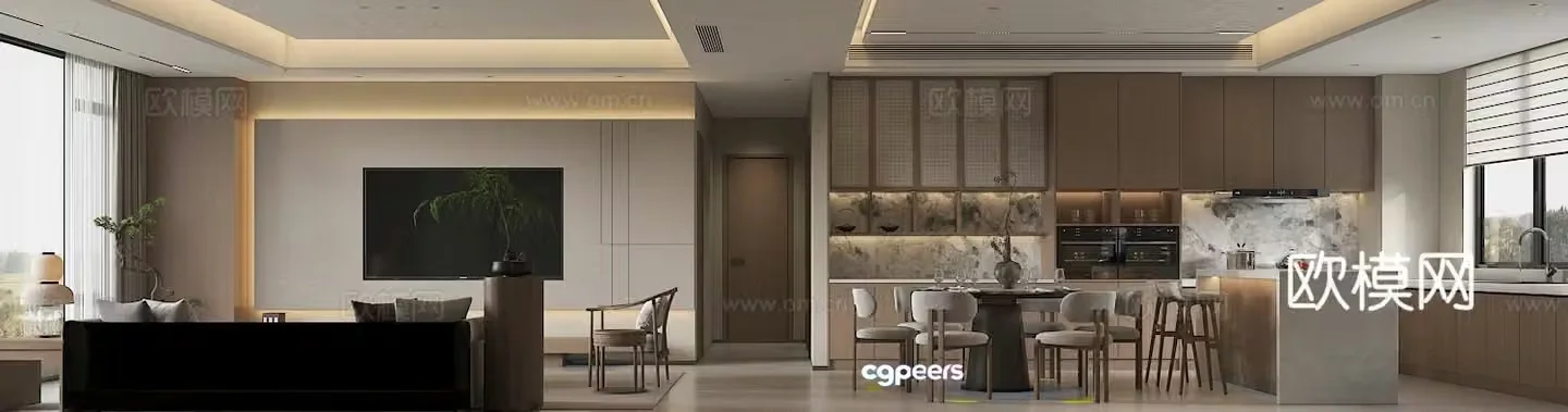 New Chinese Song style aesthetic living room 3D model