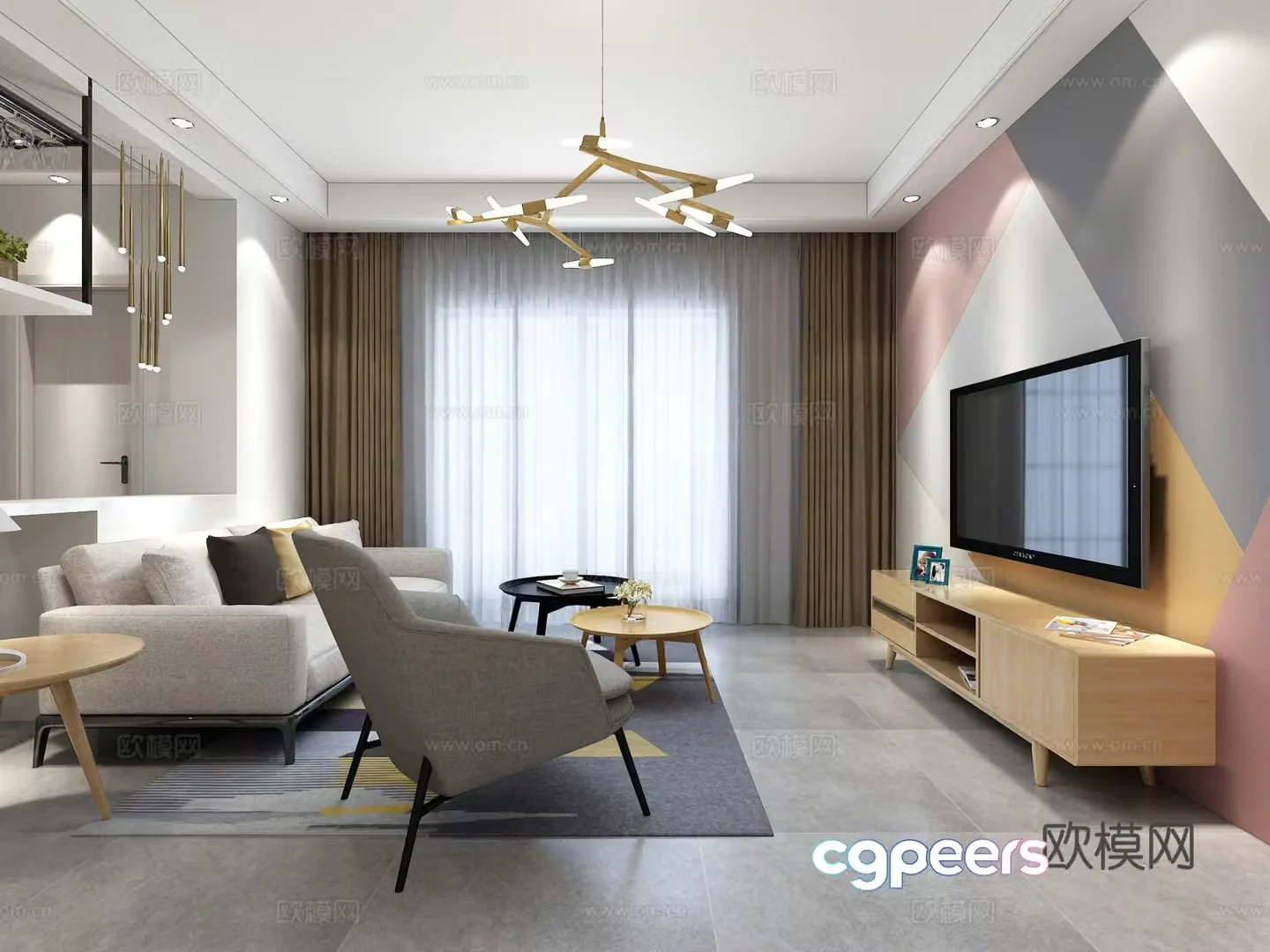 Nordic living restaurant foyer shoe cabinet sofa coffee table chandeliers cabinet bar chair 3d model