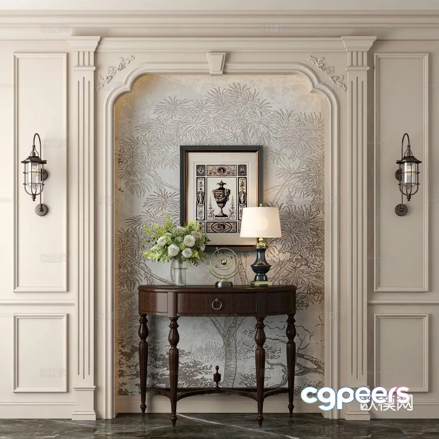 French style end view table 3D model