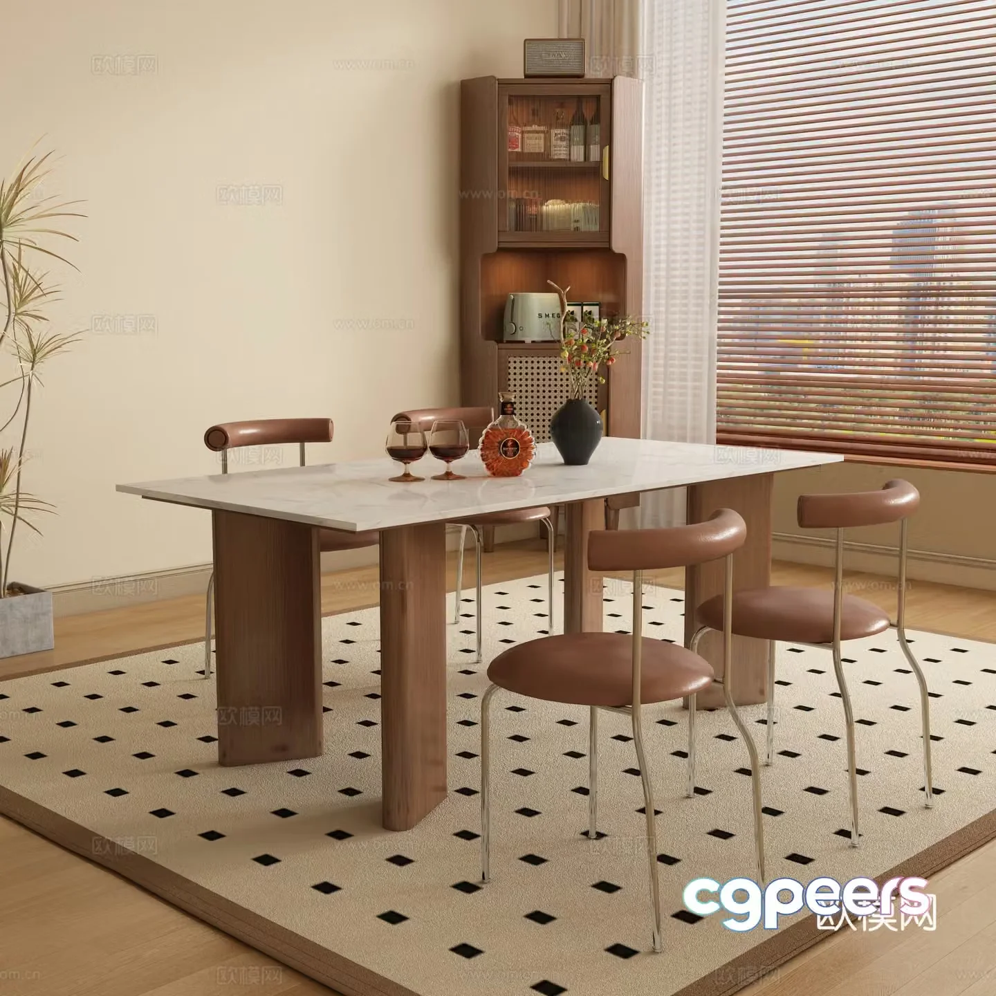 Medieval style dining table and chairs 3d model
