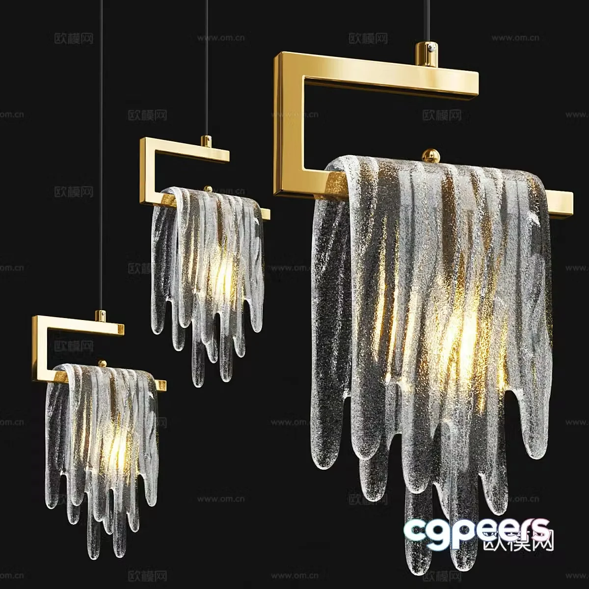 Modern light luxury metallic glass decorative chandelier 3d model