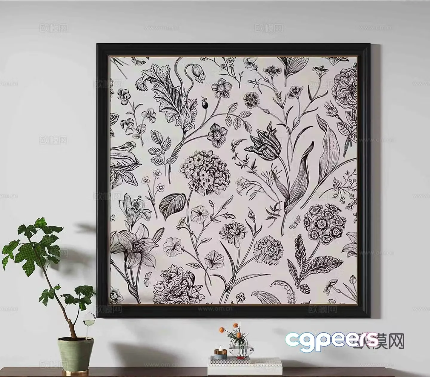 Simple European decorative painting flower hanging painting 3D model
