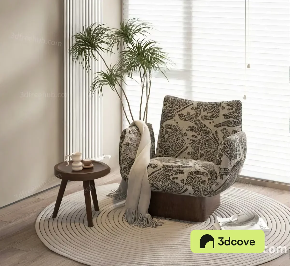 A Chair With A Patterned Fabric