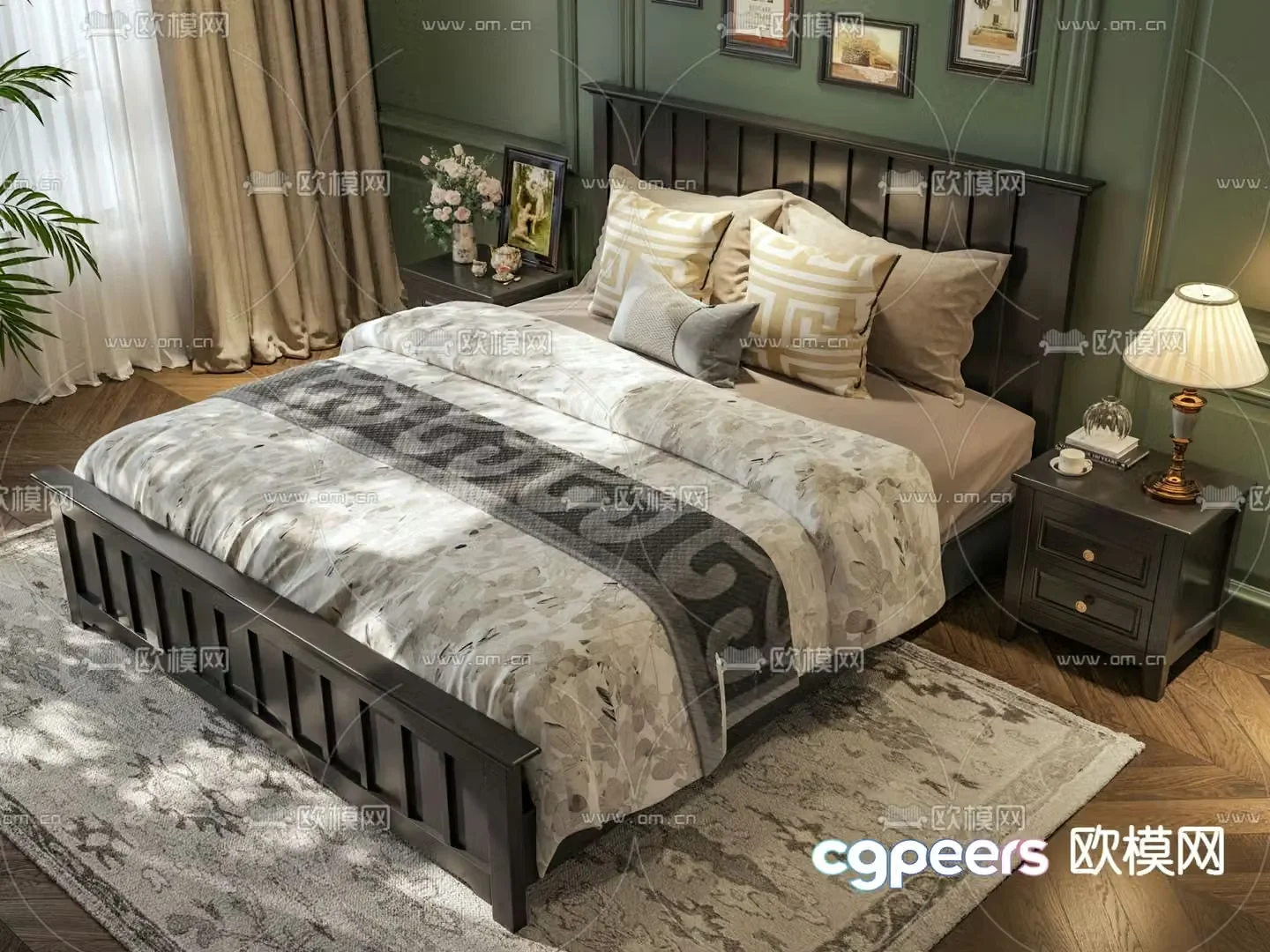 American double bed 3d model