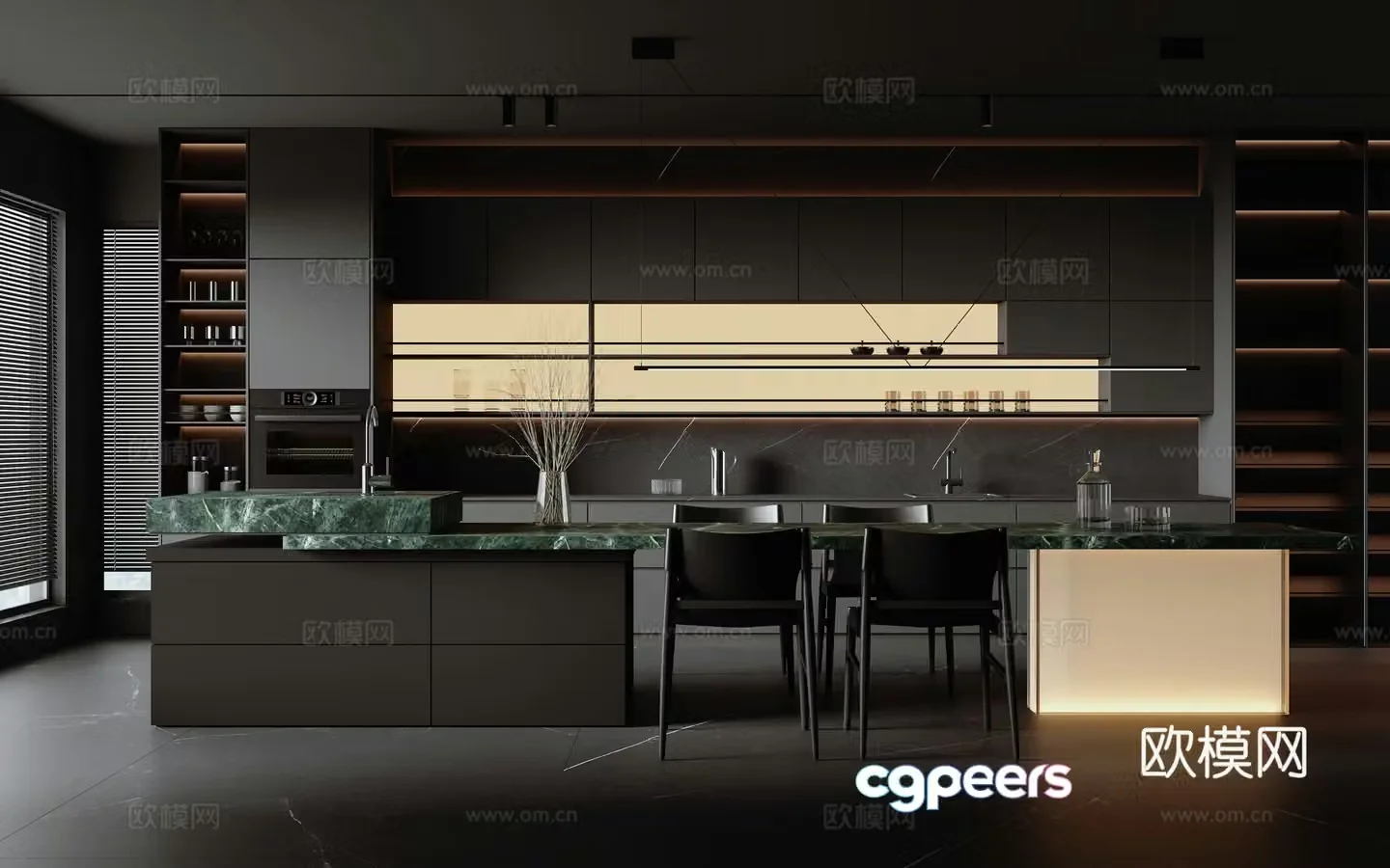 Modern Italian open kitchen 3d model