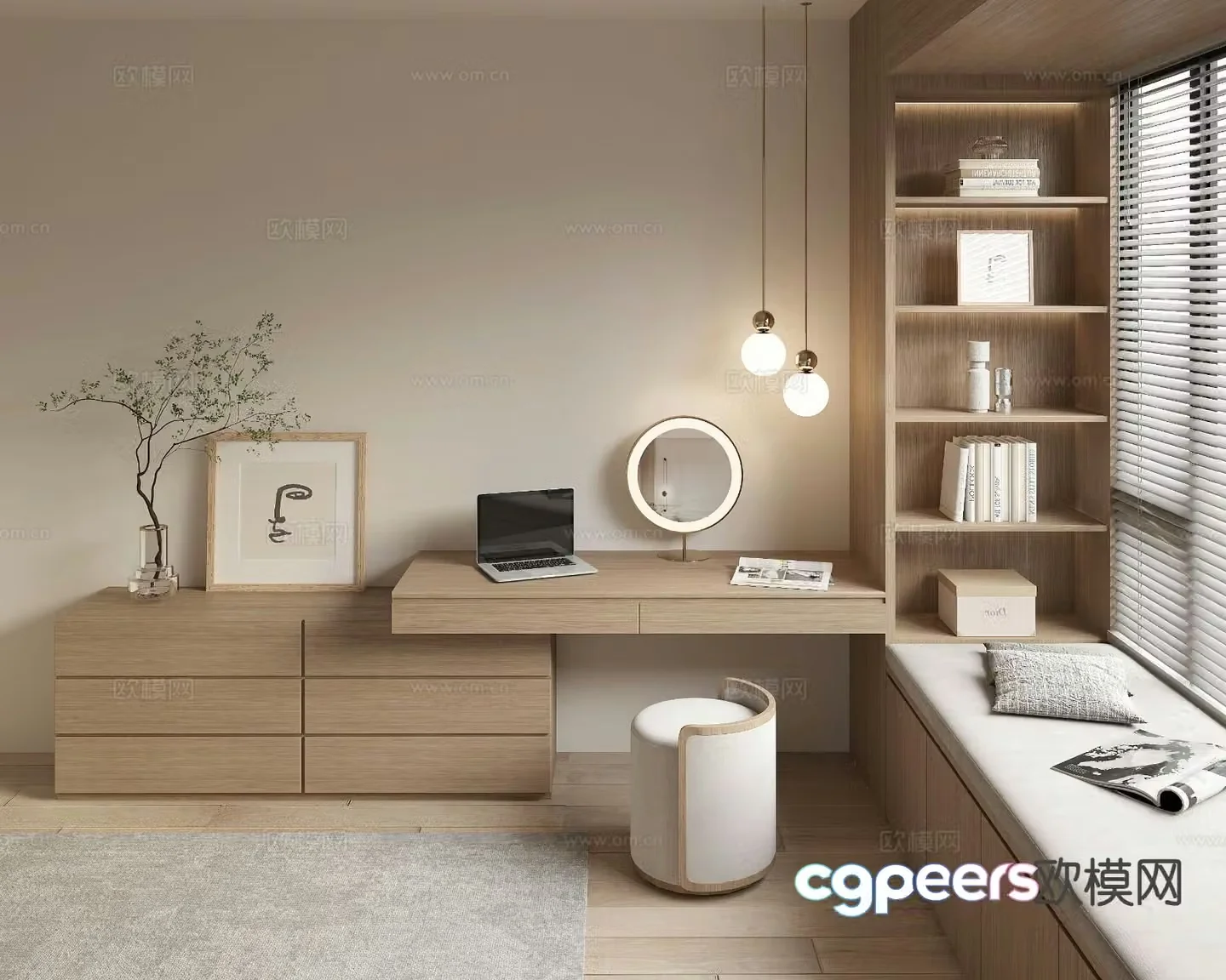 Modern bay window integrated dressing table 3D model