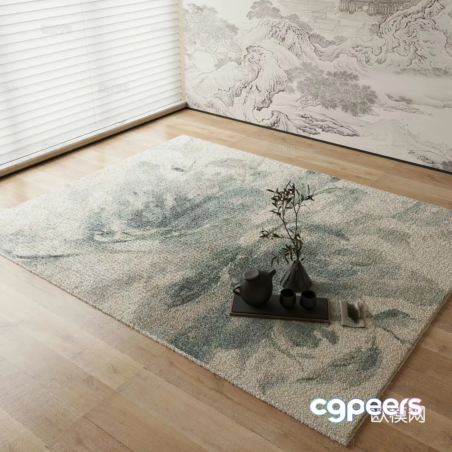 New Chinese carpet Gradient Green carpet 3D model