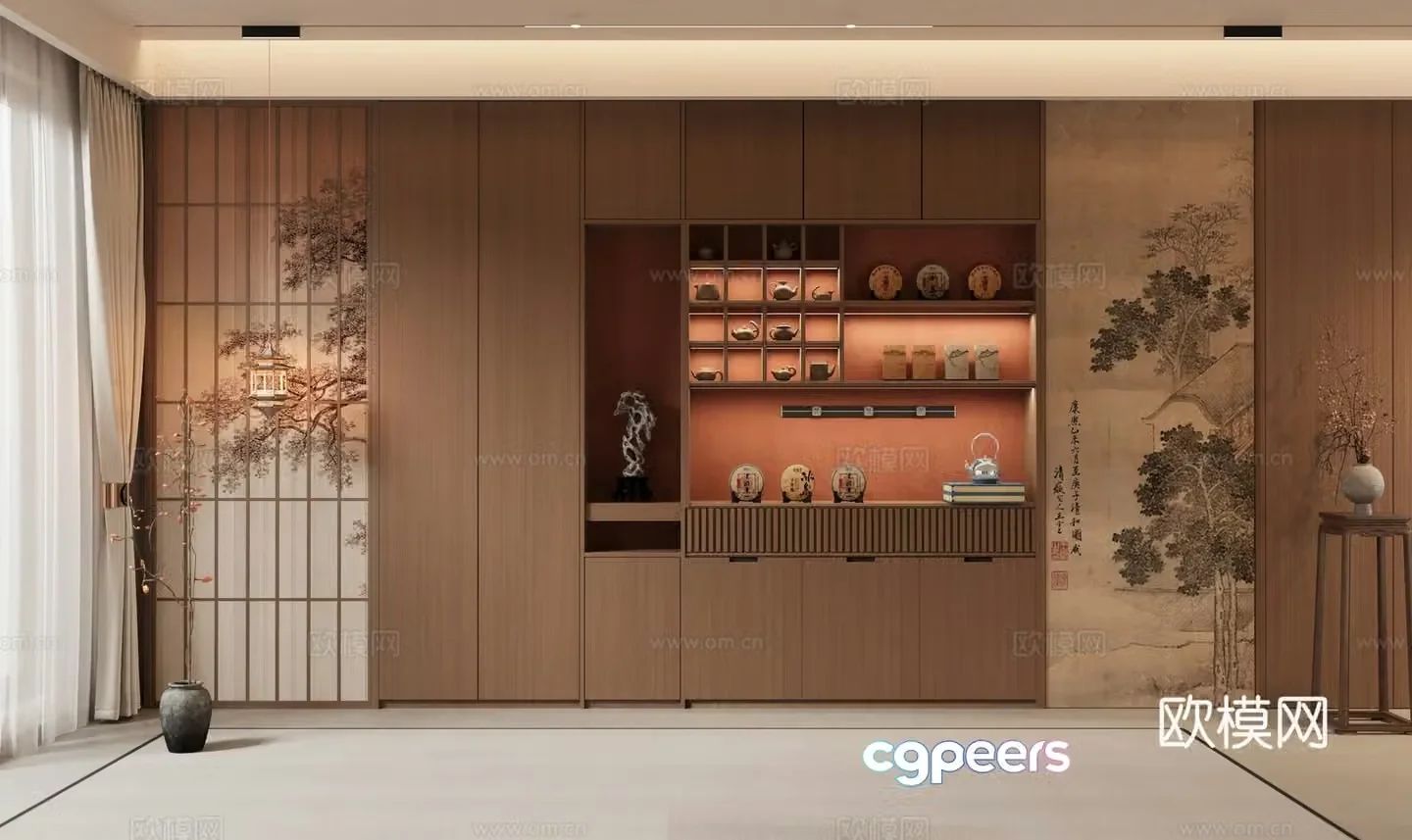 New Chinese style ancient tea cabinet 3D model