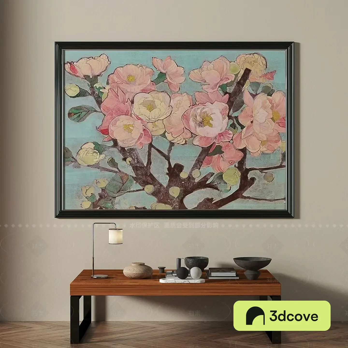 A Framed Painting Of Flowers In A Room