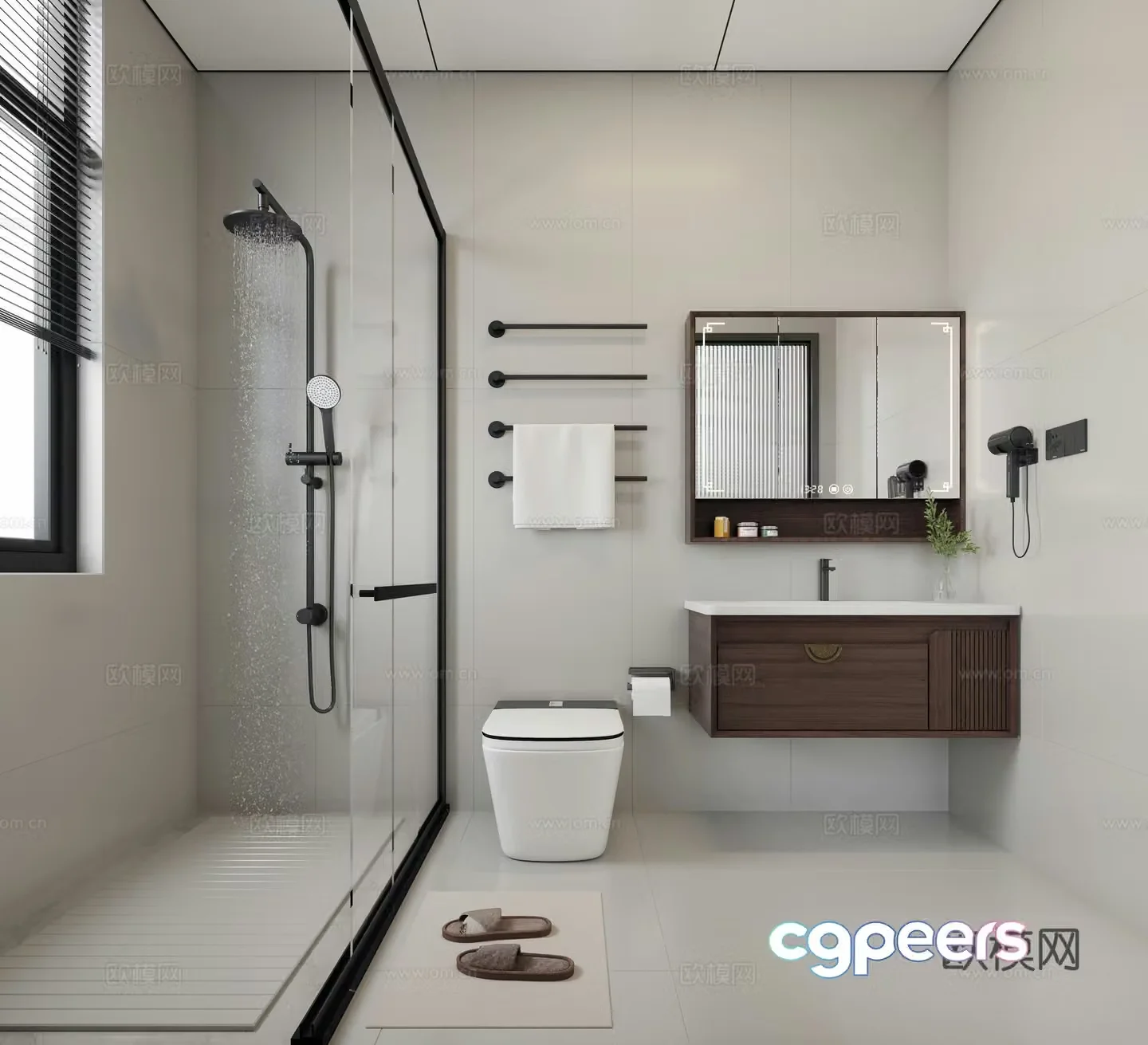 Chinese bathroom Chinese bathroom cabinet Chinese wet and dry separate bathroom 3D model