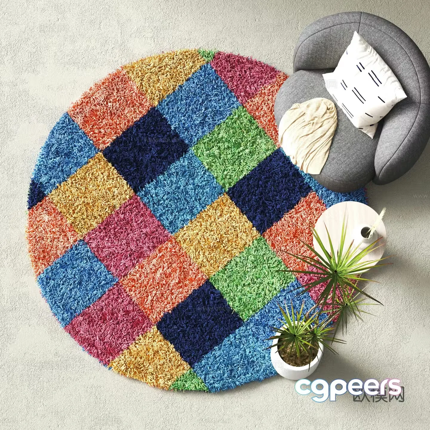 Modern round carpet Plush carpet 3d model