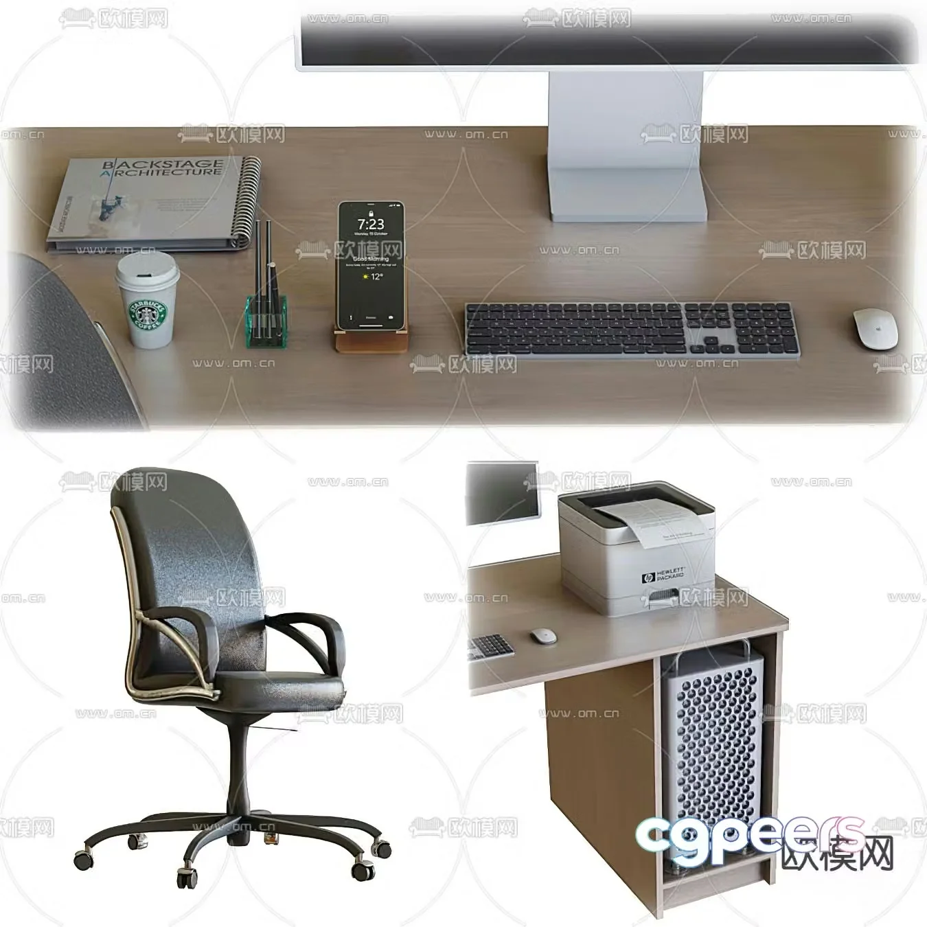 Office desk accessories office chair printer 3d model