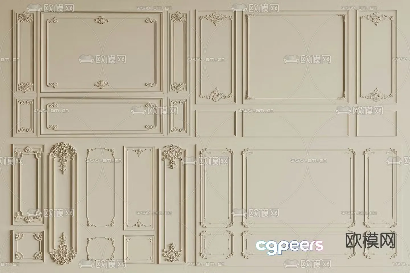 French gypsum line background wall 3d model