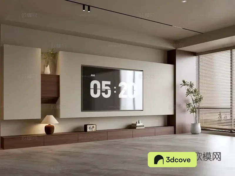 Wasabi Middle Style TV Cabinet TV Background Wall Overall Cabinet TV Background Wall Medal Style 3D Model