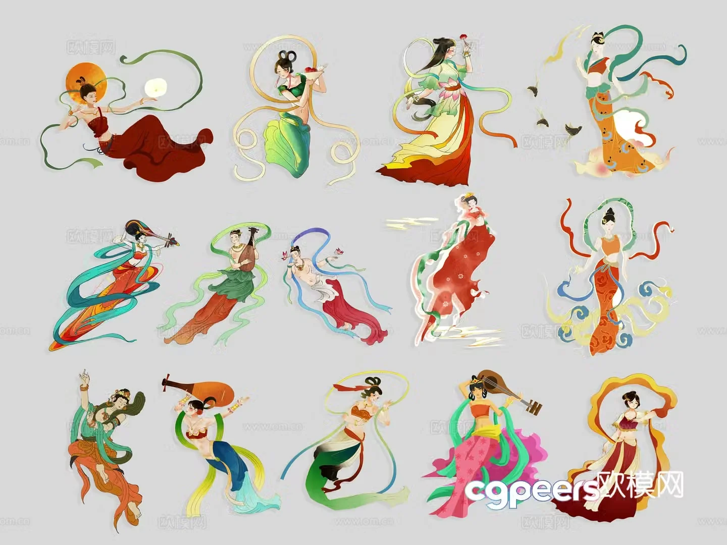 New Chinese style wall decoration national tide Dunhuang Feitian classical flying myth character murals Bodhisattva 3D model