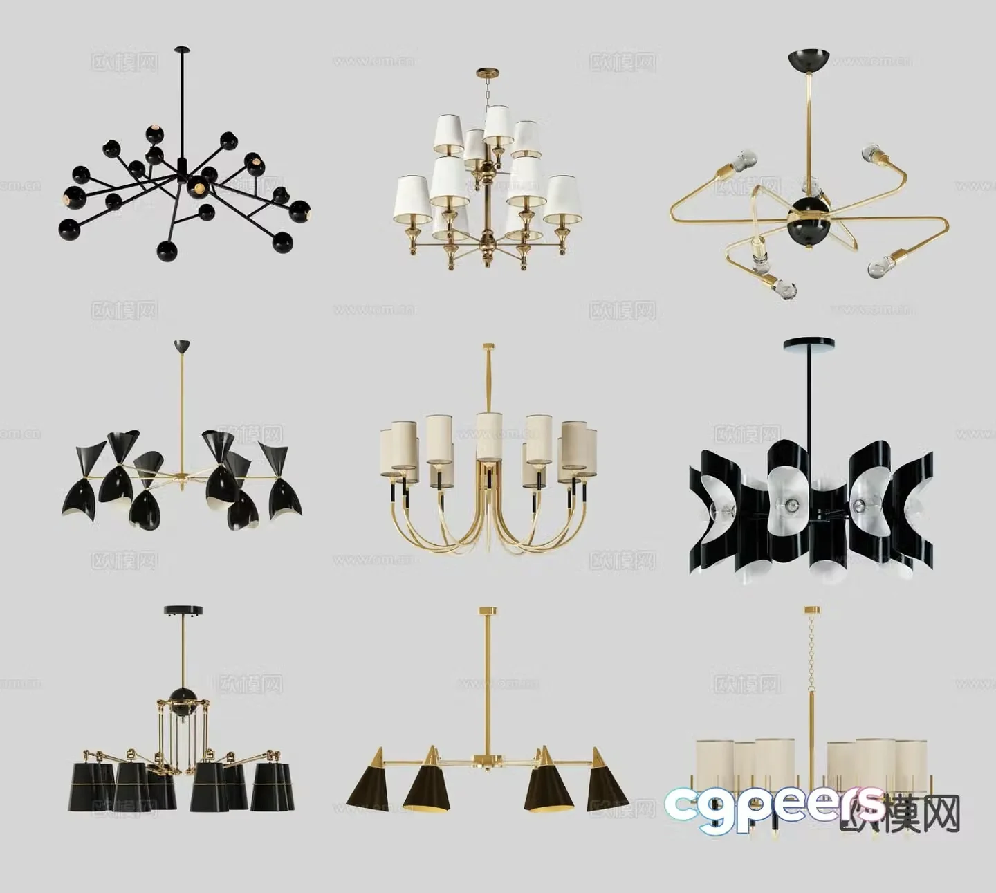 Modern multi-head chandelier 3d model