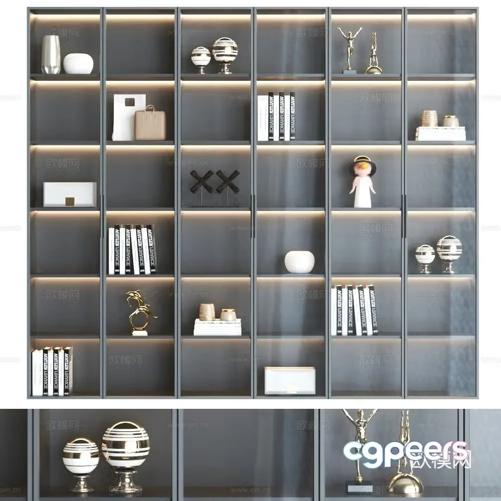 Light luxury bookcase Modern bookcase Combination bookcase Study room bookcase Full wall bookcase 3D model